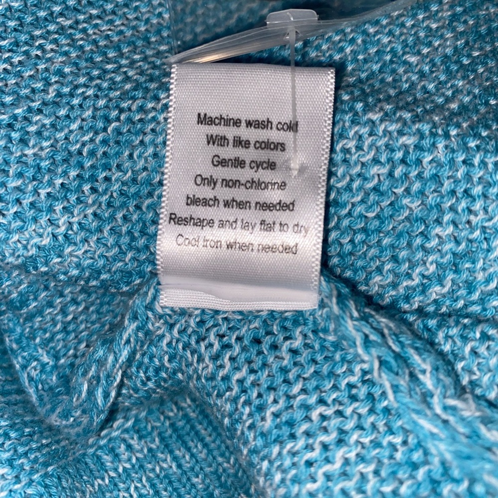 Cardigan Sweater 3X Teal Knit Open Long 1-Button Rolled Trim V-Neck Cottagecore - Picture 9 of 14